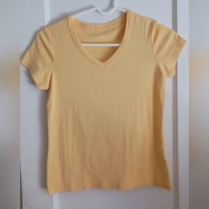Land's End sunshine yellow 100% cotton size small v- neck t- shirt